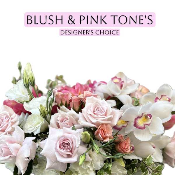 Blush and pink mixed bouquet with roses and white orchids