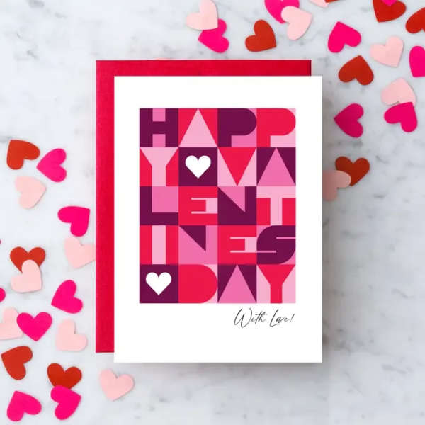Valentine's Day card with pink and red hearts