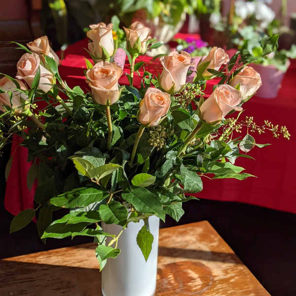 Peach Roses in a Vase