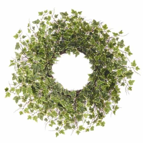 Circular ivy wreath with dense green leaves on a white background