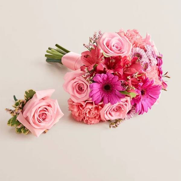 Prom Bouquet And Boutonniere - Pink