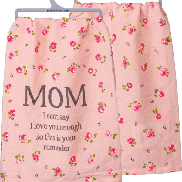 Two pink floral fabric hangers with a MOM message