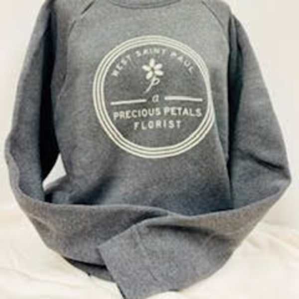 Gray sweatshirt with a florist logo on a mannequin