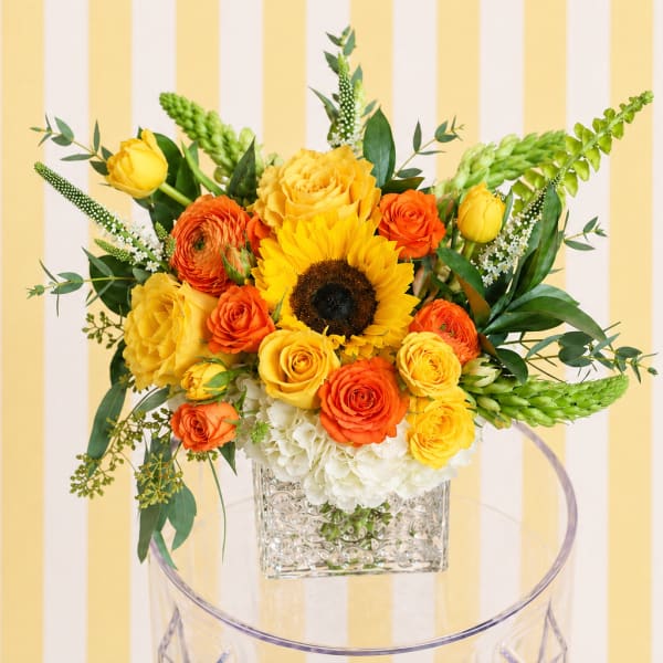 Golden Sunshine Garden – Mother’s Day Flowers | DFW Florist (Cube Vase)