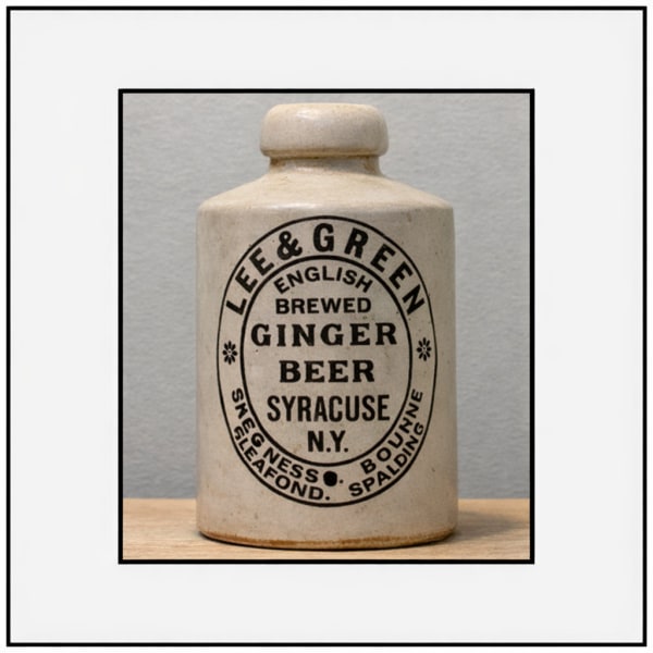 Ceramic ginger beer bottle with printed label