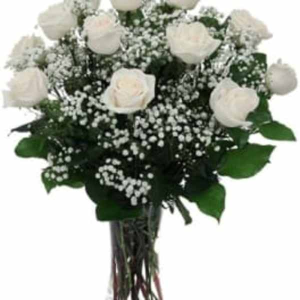 Bouquet of white roses and baby's breath