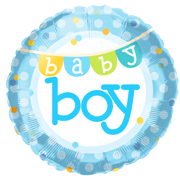 Blue baby boy foil balloon with polka dots