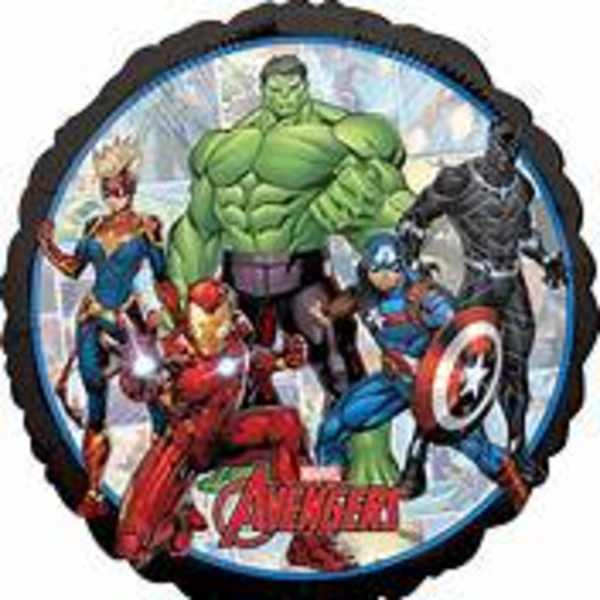Marvel superhero foil balloon with Hulk, Captain Marvel, Iron Man, and Captain America