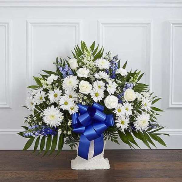 Heartfelt Tribute Blue Floor Basket