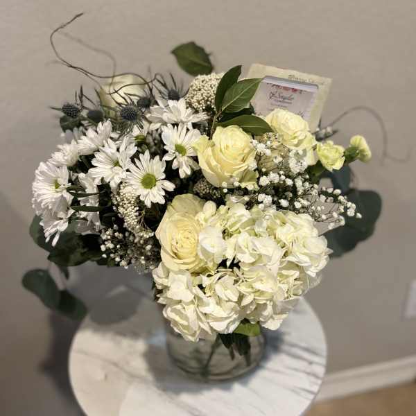 Elegant White Hydrangea & Rose Arrangement