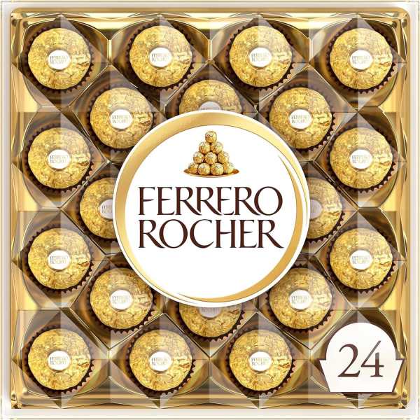 Box of Ferrero Rocher chocolates in gold wrappers