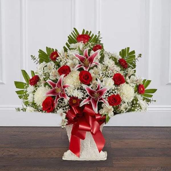 Red Rose And Lily Floor Basket