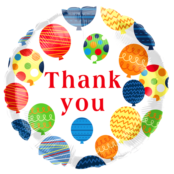 Round balloon with "Thank you" text and colorful balloon pattern