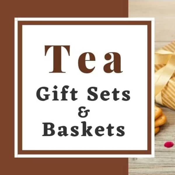 Tea gift set with a cup of tea and wrapped gift box