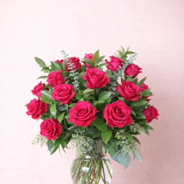 Two Dozen Premium Hot Pink Roses Luxury Arrangement