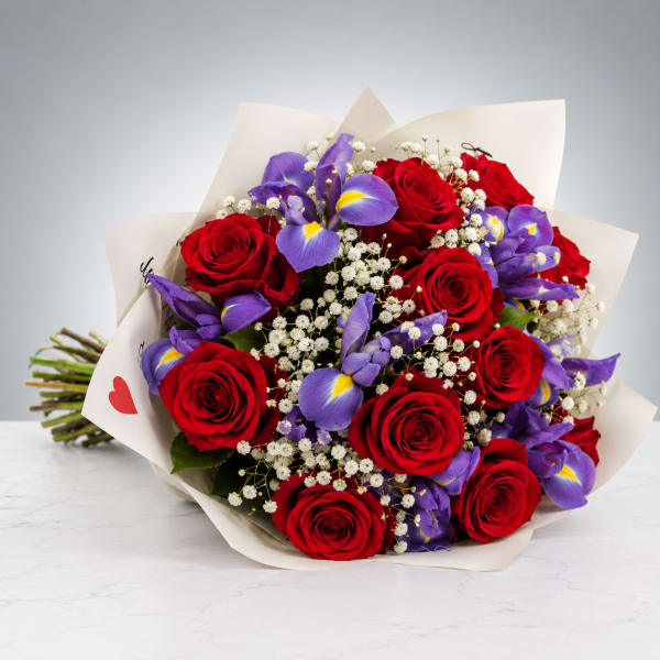 Red Rose & Purple Iris Mixed Bouquet