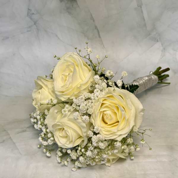 All White Rose Hand Held Bouquet for Prom