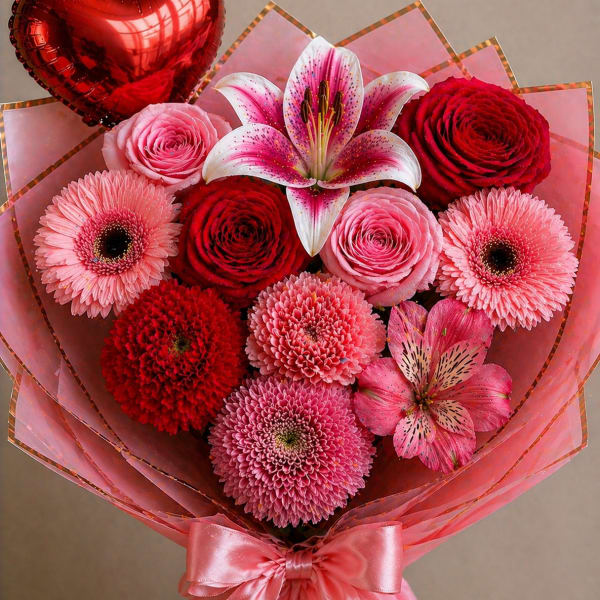 Heart Arrangement Mixed Flower Vase Package