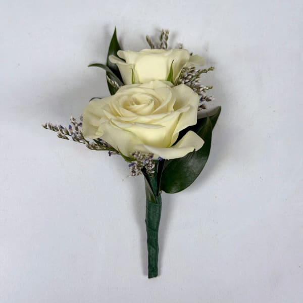 White Spray Rose Limonium Boutonniere