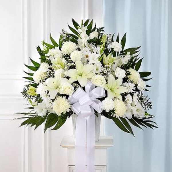 Heartfelt Sympathies White Standing Basket