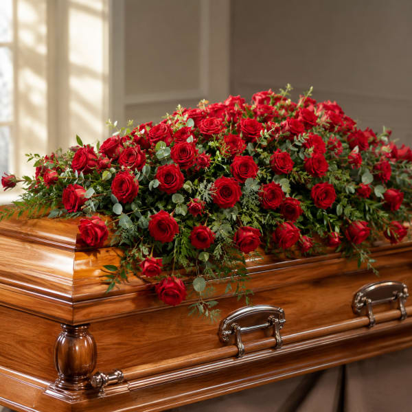 Red Rose Flower Casket