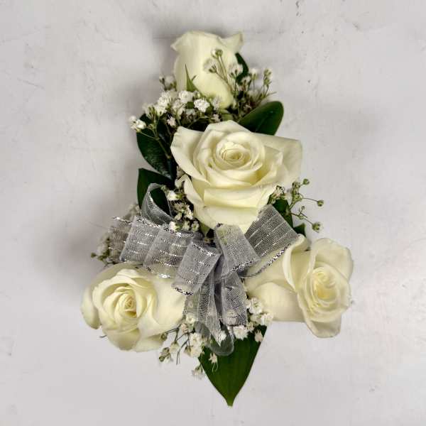 Wrist Corsage with 4 White spray Roses