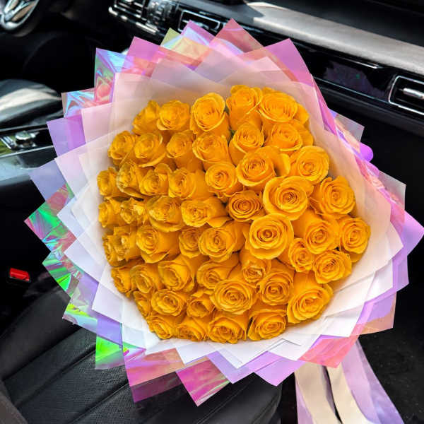 3. Golden Sunset Luxury Rose Bouquet (50 Orange Roses)