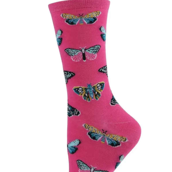 Butterfly Bamboo Blend Crew Socks- Pink
