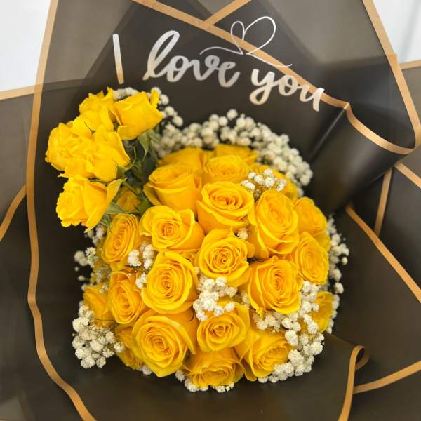 24 - Yellow Rose Ramo buchon (Baby's breath)