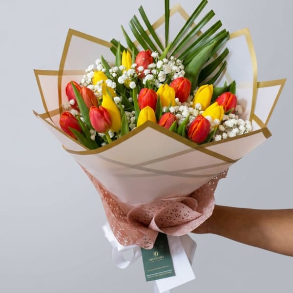 Mix colors tulips Hand bouquet