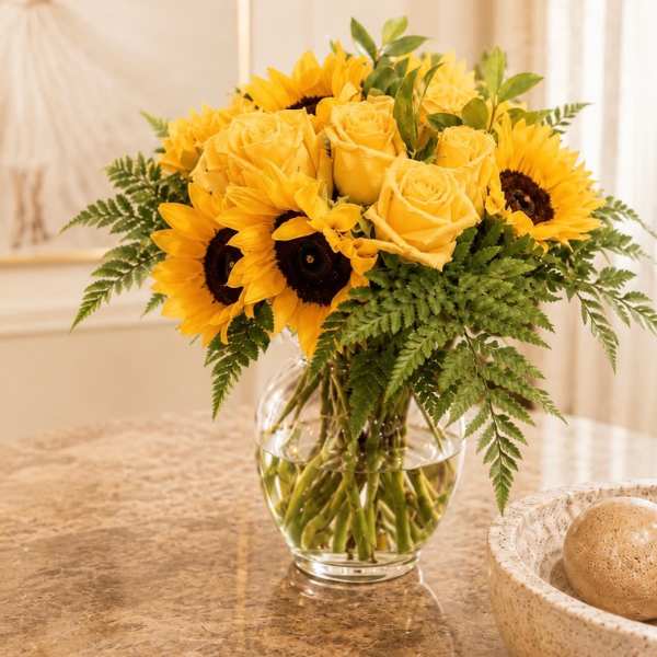 Sunflowers and yellow Roses