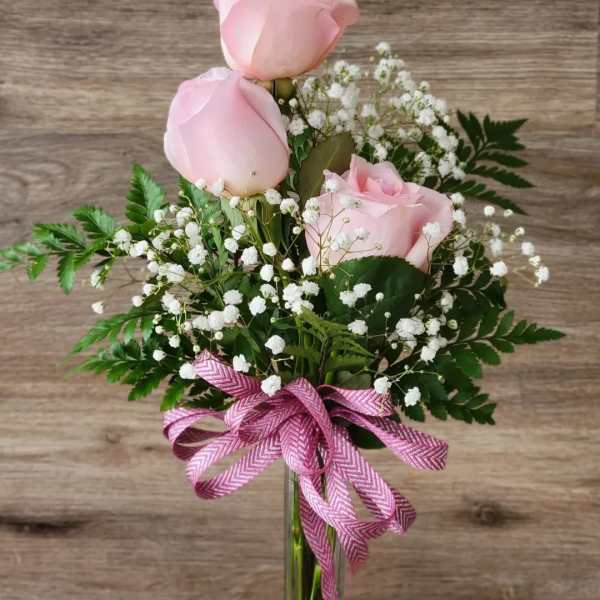 Pink Triple Rose Bud Vase