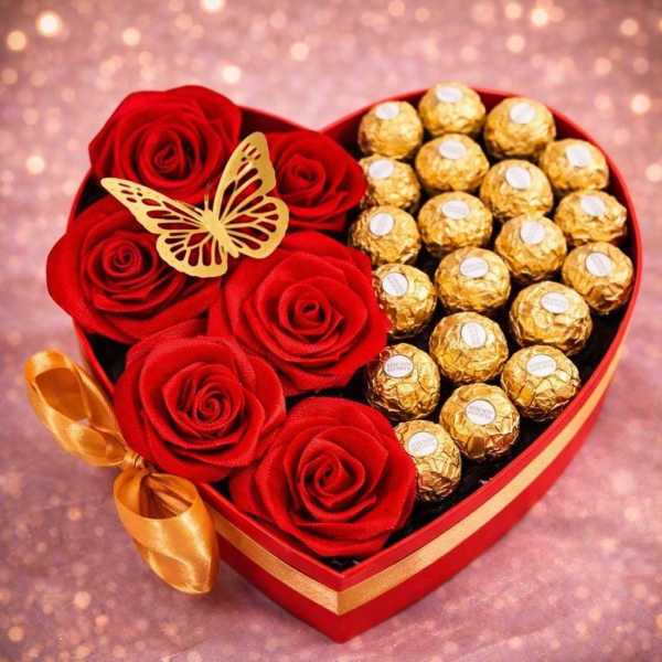 caja pequeña de rosas y chocolates By Special Moment´S