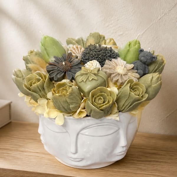 Dad's Zen Garden – Neutral Green Candle Bouquet for Father's Day