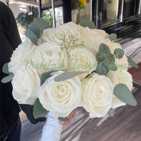 White roses and eucalyptus Bouquet