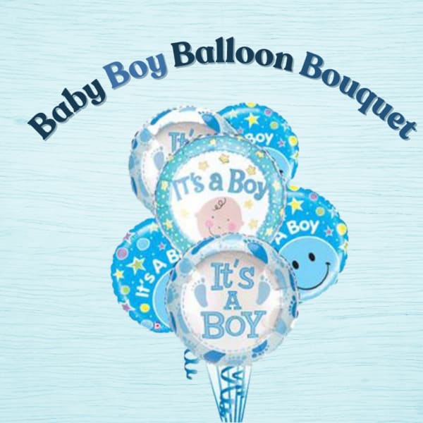 Cluster of blue baby boy balloons with "It's a Boy" text