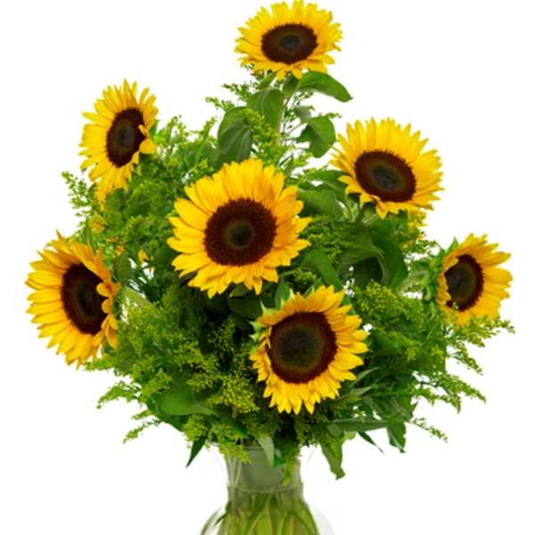 Sunflower bouquet in a clear glass vase