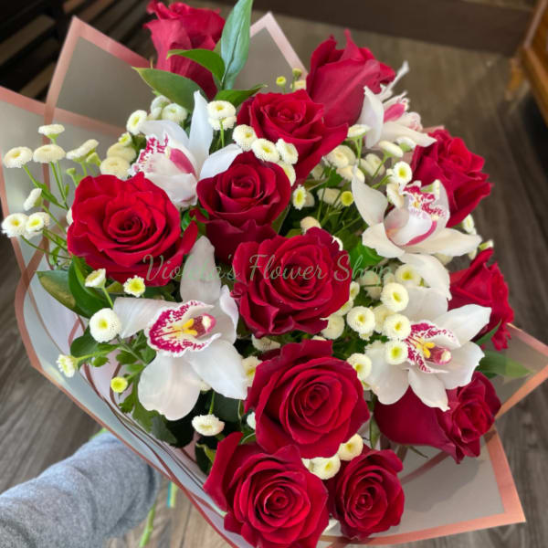 Roses and Orchids Hand Tied Bouquet