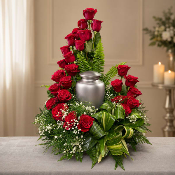 Red Rose Spiral Cremation Wreath