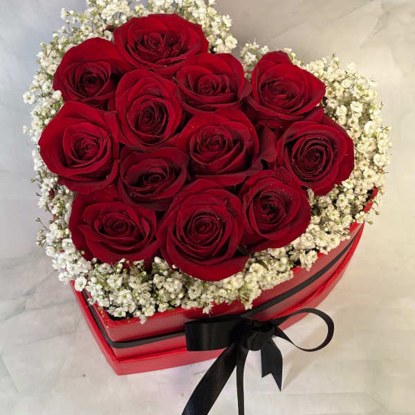 Dozen Red Roses Heart Shaped Gift Box