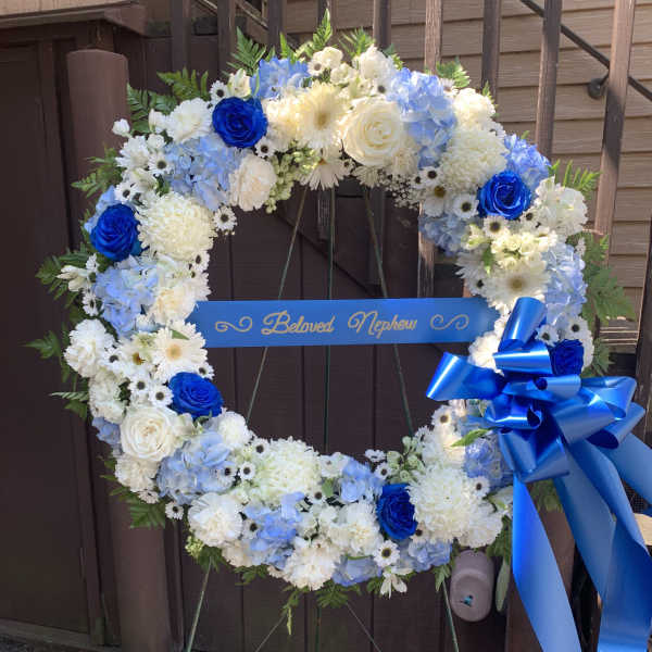Sympathy Wreath White and Blue