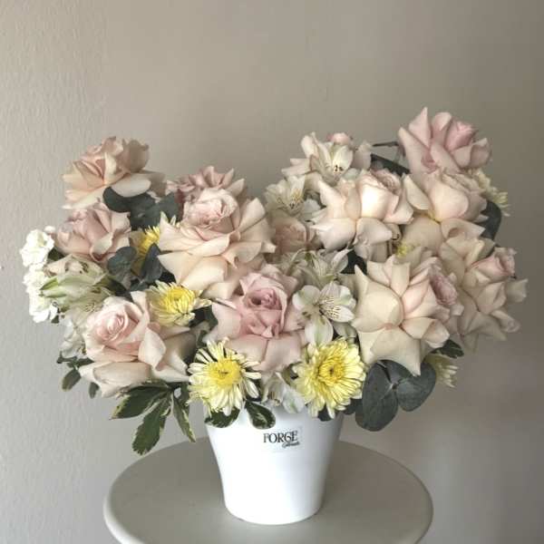 Champagne Garden- dusty roses, alstroemeria, mini chrysanthemum