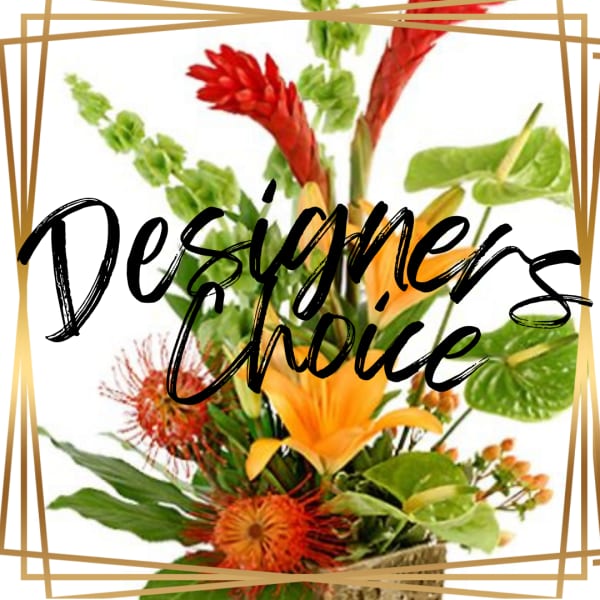 Tropical bouquet with orange lilies and red exotic flowers