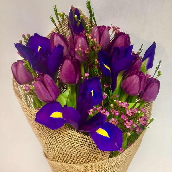Midnight Iris & Amethyst Tulip Bouquet