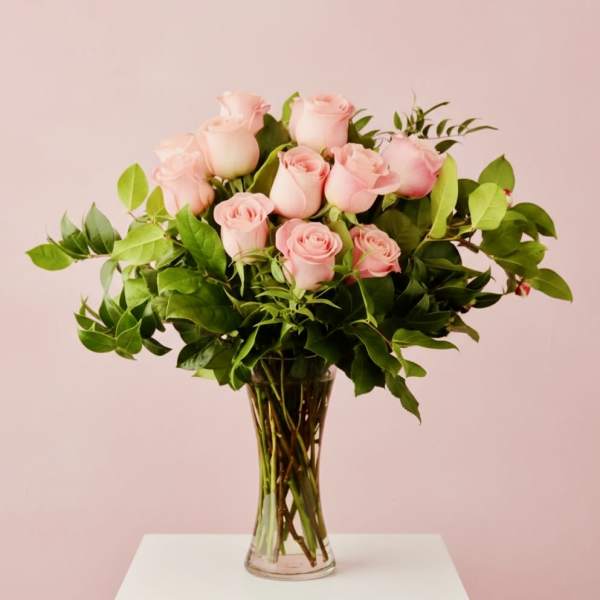 PICK THE COLOR of the long stemmed roses. Light pink, hot pink, white, yellow, coral or a mix of all.