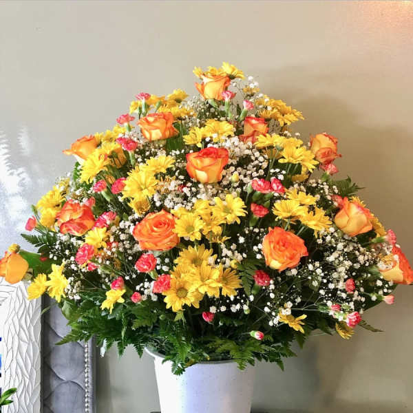 #150 YELLOW AND ORANGE ALTAR ARRANGEMENT
