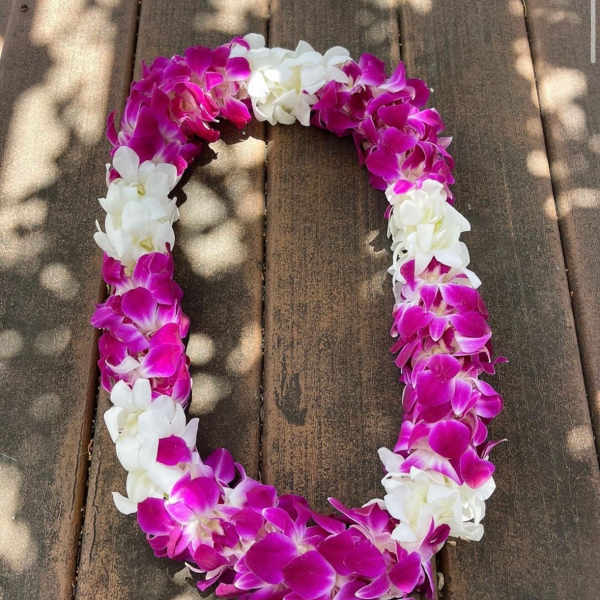 Purple and White orchid lei