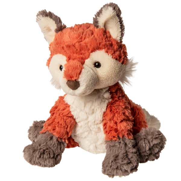 Plush fox stuffed animal with orange, white, and brown fur