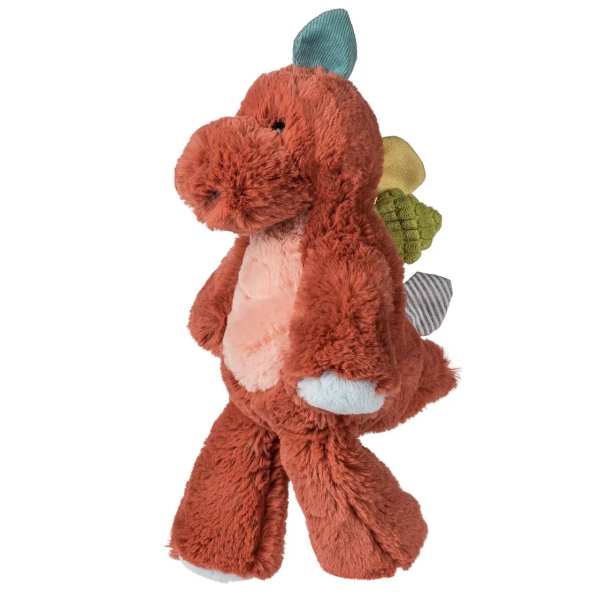 Plush dinosaur toy with multicolored fabric spikes