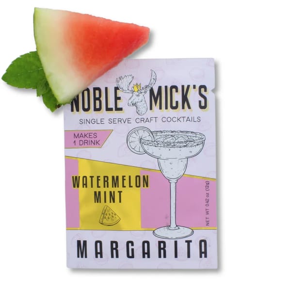 Watermelon wedge garnish on a margarita mix packet